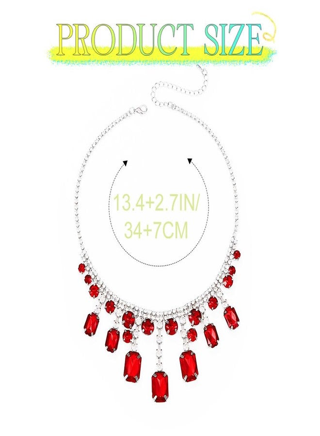 TWINKLEDE Red Rhinestone Choker Necklace Sparkly Crystal Costume Prom Jewelry for Women - Image 4